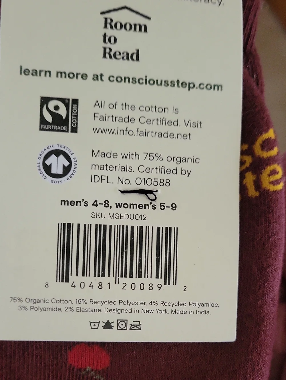 Conscious Step NWT LIFELONG LEARNER Pattern Crew Socks